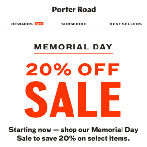 20% Off! Shop our Memorial Day Sale