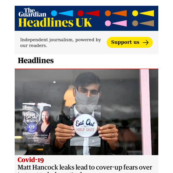 The Guardian Headlines: Matt Hancock leaks lead to cover-up fears over ‘eat out to help out’ scheme