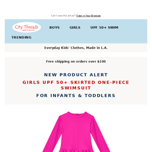 New Product Alert: Infant & Toddler Girls UPF 50+ Skirted 1 piece Swim Suit