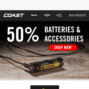 50% Savings on Batteries and Accessories