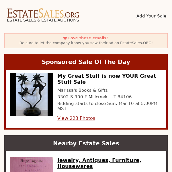 Your daily estate sales on EstateSales.org