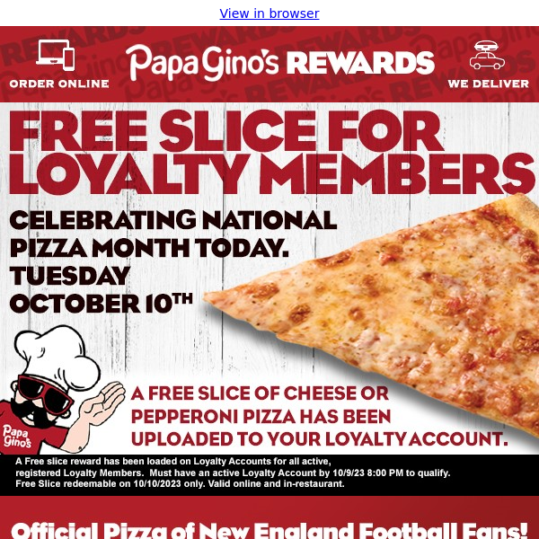 🍕 FREE SLICE TODAY in Your Rewards Account To Celebrate NATIONAL PIZZA MONTH 🍕 🎉