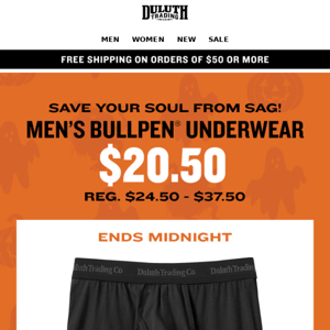 Ends Midnight: $20.50 Bullpen Underwear - Supernatural Support!