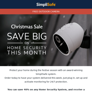 Free Outdoor Camera + 40% Off Systems