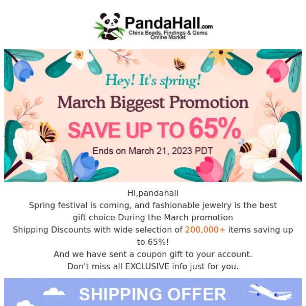 Don't miss this! Spring Mega Sale up to 65% Off & Free Shipping