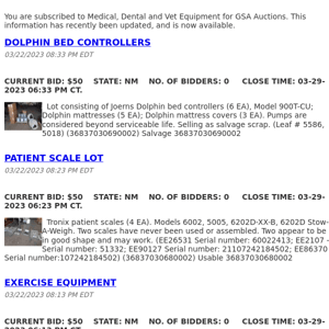 GSA Auctions Medical, Dental and Vet Equipment Update