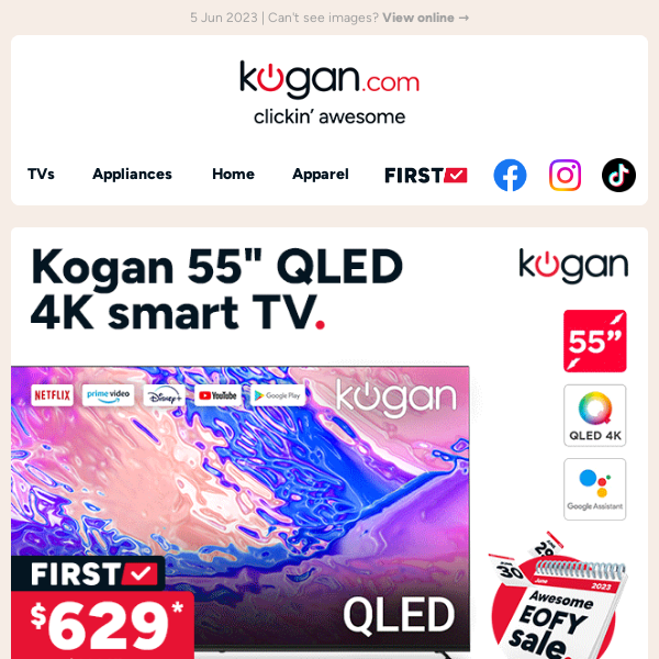 Save $370 on Kogan 55" QLED smart TV (Now $629) - Click me, that's an awesome TV!