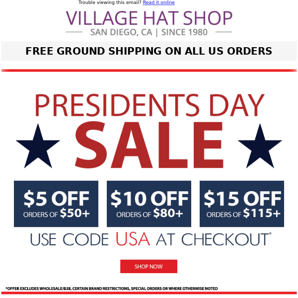 Save up to $15 | Presidents Day Sale