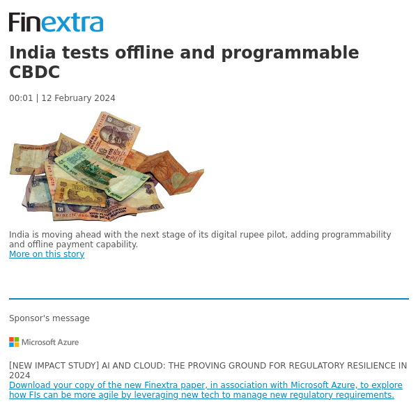 Finextra News Flash: India tests offline and programmable CBDC