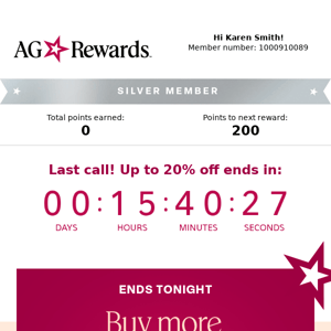 Last call! Earn 2x points + save up to 20% off