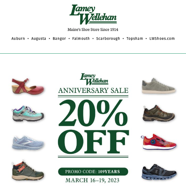 Save 20% During Our 109th Anniversary Sales Event!