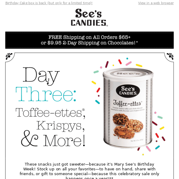 🎁 Your Daily Deal Toffeeettes & Snack Favorites! See's Candies