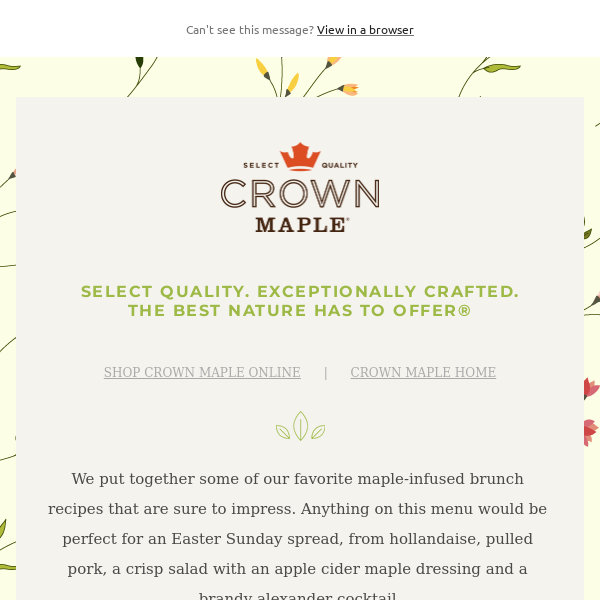 Crown Maple Easter Recipes & SAVE 20% Promo & FREE Shipping over $75