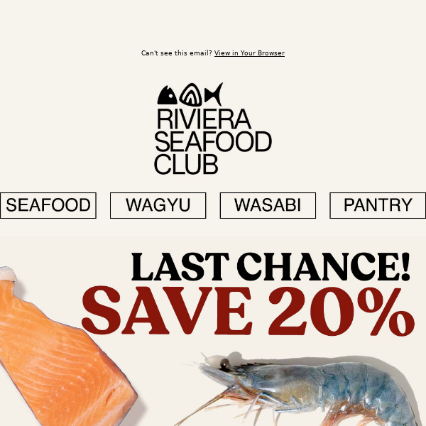 Hi Riviera Seafood Club, LAST CHANCE! You MUST Order Today to Get Delivery THIS FRIDAY! Catch this week's DEALS on Crab, Shrimp, Salmon & Ikura!