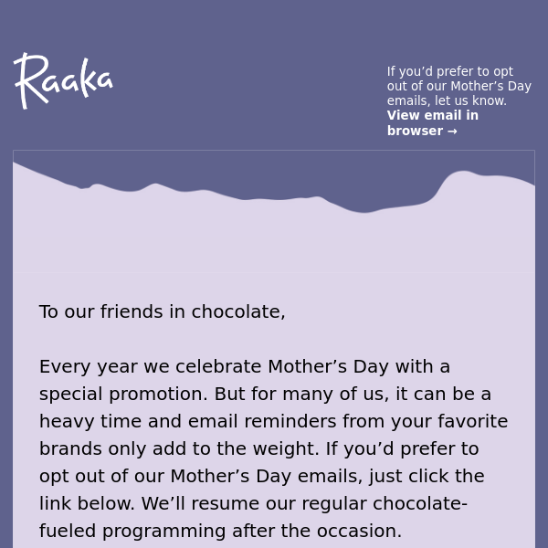 Would you like to opt out of our Mother's Day emails?