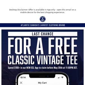Final call for a FREE Classic Vintage Tee on orders over $100