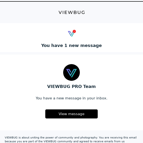 Message from VIEWBUG PRO Team at VIEWBUG