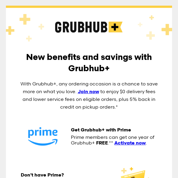 Prime Grubhub Members: Pickup Or Delivery Order