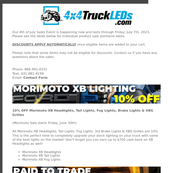4th of July Sales at 4x4TruckLEDs.com | Save $$ on LED Lights & Accessories!