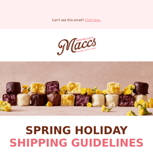 IMPORTANT: Shipping Info for the Spring Holidays