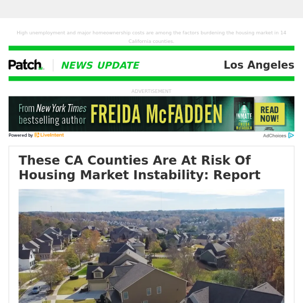 These CA Counties Are At Risk Of Housing Market Instability: Report (Sun 2:34:20 PM)