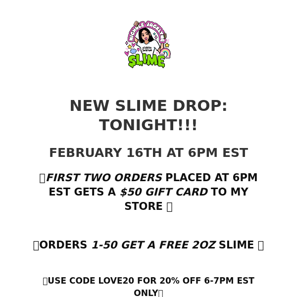 WIN FREE SLIME TONIGHT + FIRST ORDERS WINS $50 GIFT CARD🎉👀
