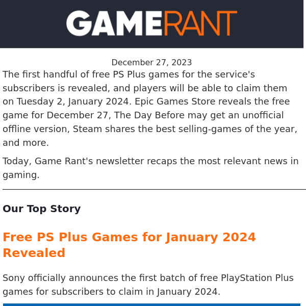 PS Plus Reveals Free Games For January 2024, Steam Shares List of Best