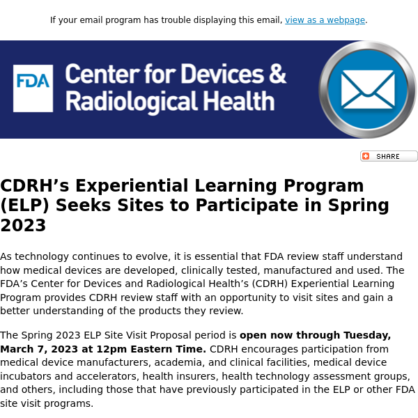FDA announces the 2023 Spring Experiential Learning Program
