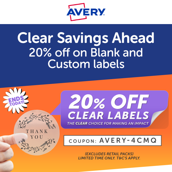 Sale Ends Tonight - 20% Off Clear Labels