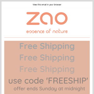 Free Shipping This Week on all Zao Makeup Orders