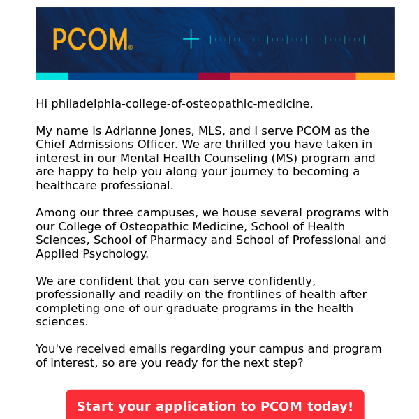 Greetings from PCOM's Chief Admissions Officer