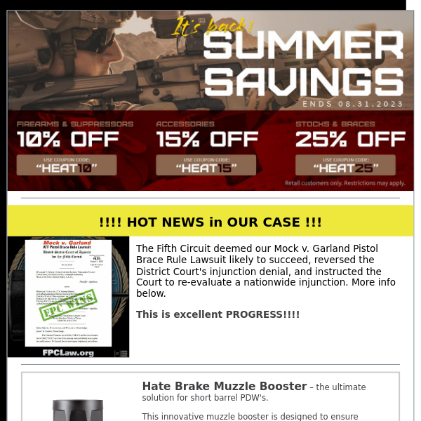 Celebrate Summer Sale and HUGE Victory in ATF's Pistol Brace Ruling