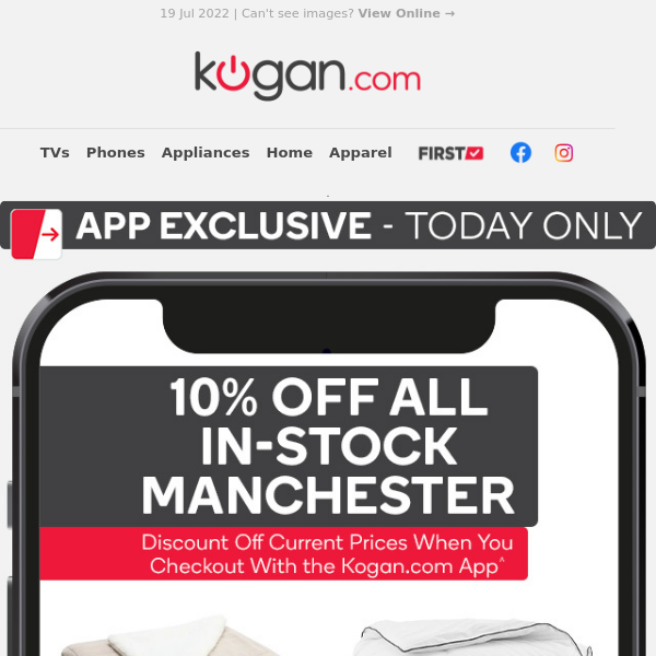 App Exclusive: 10% OFF All In-Stock Bedding when You Shop on the Kogan.com App - Hurry, Today Only!^