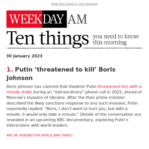 Vladimir Putin ‘threatened to kill’ Boris Johnson