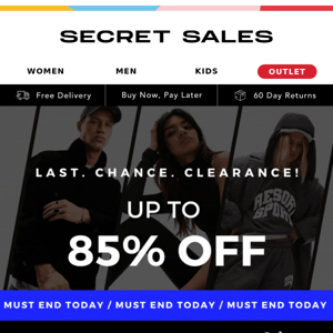 Last chance! Don't miss up to 85% off Nike, Converse, Kurt Geiger, PUMA...