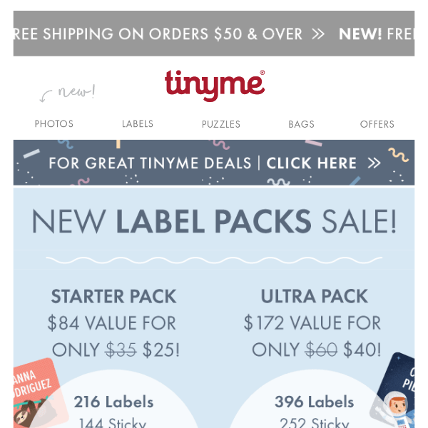 SAVE over 70% on the NEW Tinyme Labels Packs!