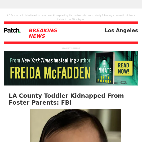 LA County Toddler Kidnapped From Foster Parents: FBI – Fri 02:58:02PM