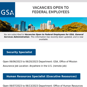 New/Current Job Opportunities at GSA Open to All Federal Employees & Special Appointment Eligibles