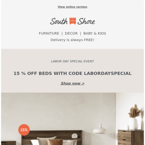 15% off beds for Labor Day 🎈