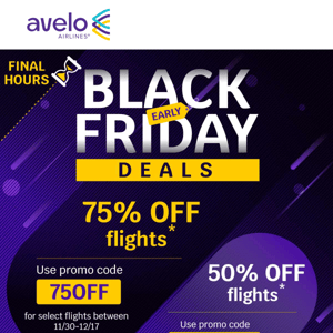 Hours left to save! Up to 75% off flights!