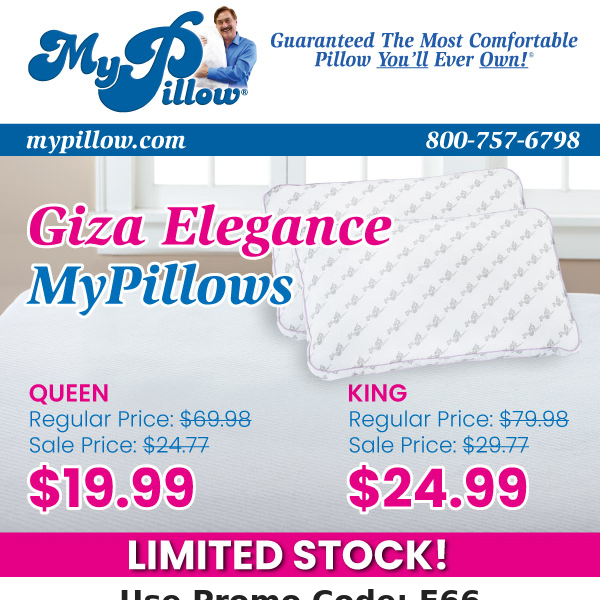 $19.99 Queen Giza Elegance MyPillows!