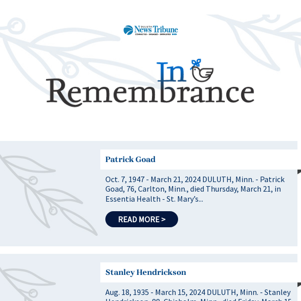 Recent Obituaries for Saturday, March 23, 2024