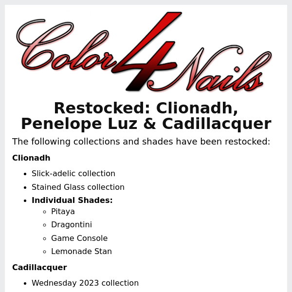 Restocked | Collections and shades from Clionadh, Penelope Luz & Cadillacquer