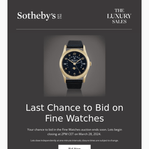 Last Chance to Bid on Rolex, Patek Philippe and more