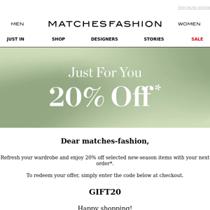 Your exclusive offer: 20% off for you