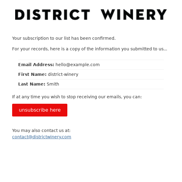District Winery: Subscription Confirmed