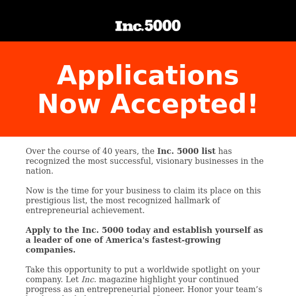 2023 Inc. 5000 Applications Now Accepted!