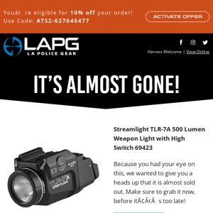 🔥 The Streamlight TLR-7A 500 Lumen Weapon Light with High Switch 69423 is selling fast! Save 10% when you check out 🔥 