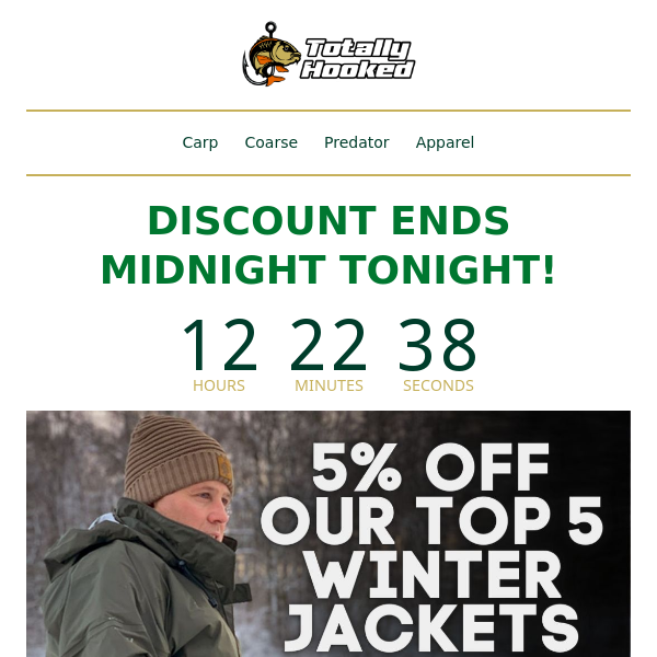 Totally Hooked, This Discount Ends at Midnight 🕛 Winter Fishing Jackets.