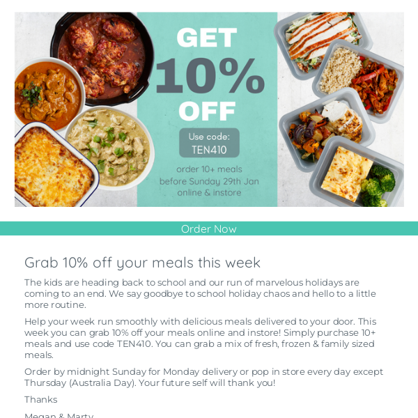 One Week Only - 10+ Meals 10% Off!